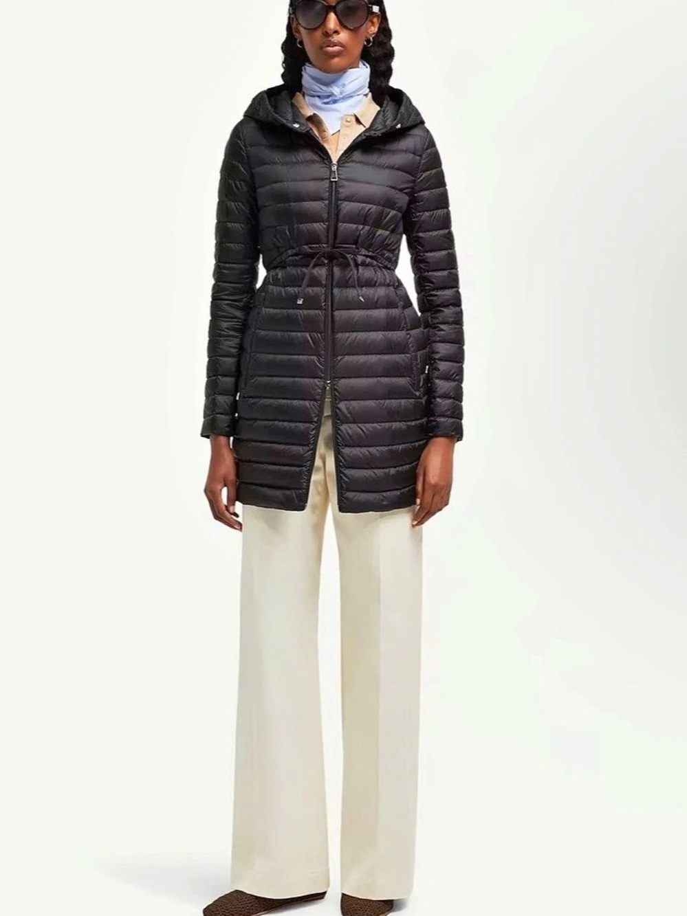 Moncler Barbel Hooded Fit & Flare Long Down Coat